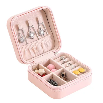 

PU Jewelry Storage Stud Earrings Ring Travel Jewelry Box Single Layer Hardware Zipper With High Quality Protection Of Jewelry