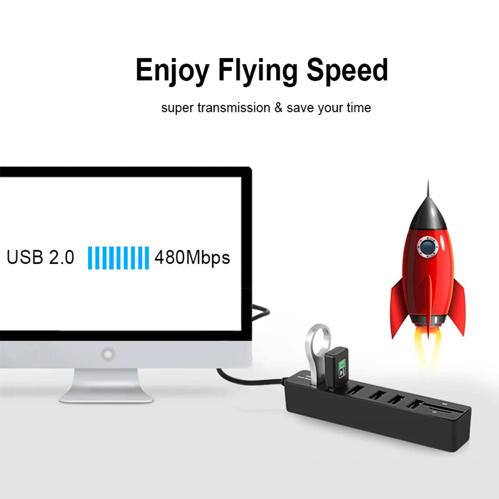 3/6 USB концентратор 3 0 Мульти Высокоскоростной разветвитель Hab TF SD карта один для ПК