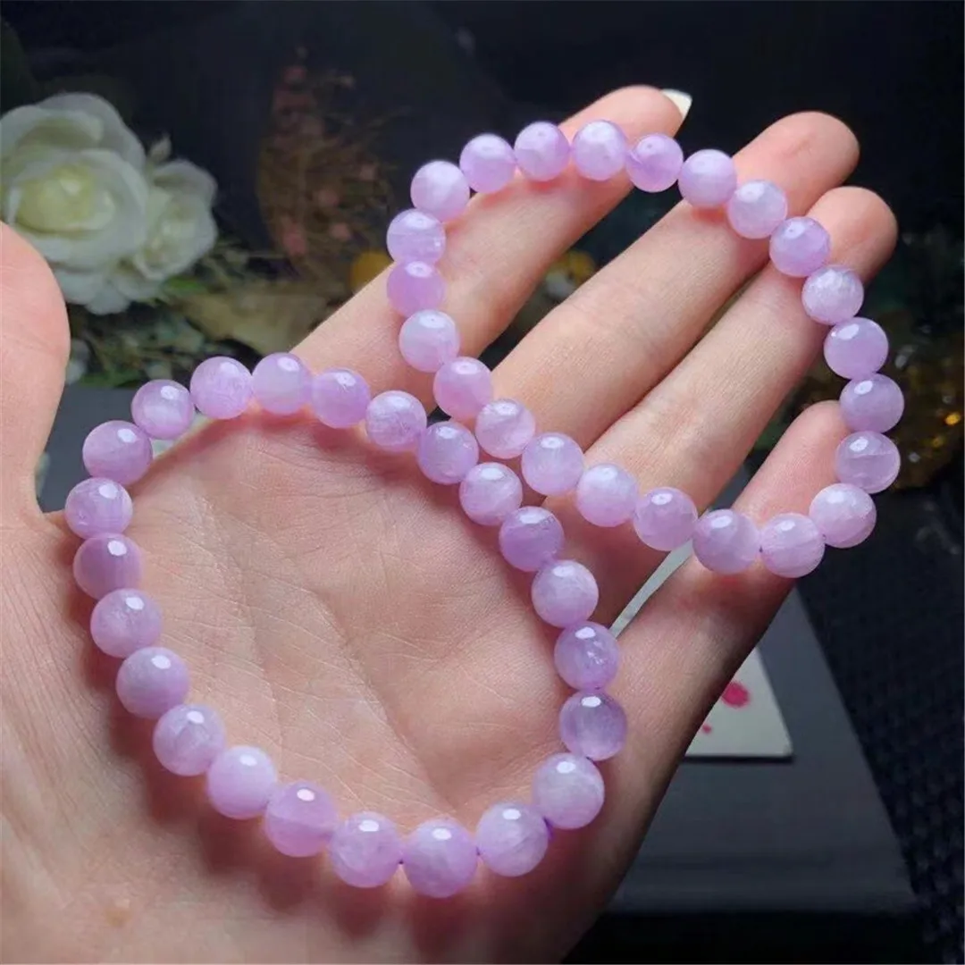 

8mm Natural Kunzite Bracelet Jewelry For Women Lady Men Healing Gift Crystal Stone Cat Eye Gemstone Round Beads Strands AAAAA