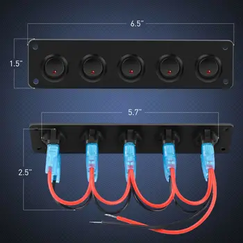 

12V-24V Toggle Switch Panel RV Dash ON-OFF W/4x Screws Accessories 5 Gang