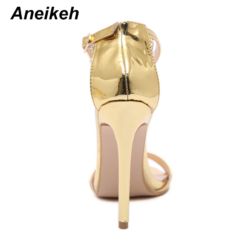 Aneikeh; коллекция года; модная обувь с цепочкой из бисера; женские Босоножки с открытым носком; Классические босоножки на тонком высоком каблуке; женская обувь; вечерние туфли-лодочки в римском стиле; цвет золотой