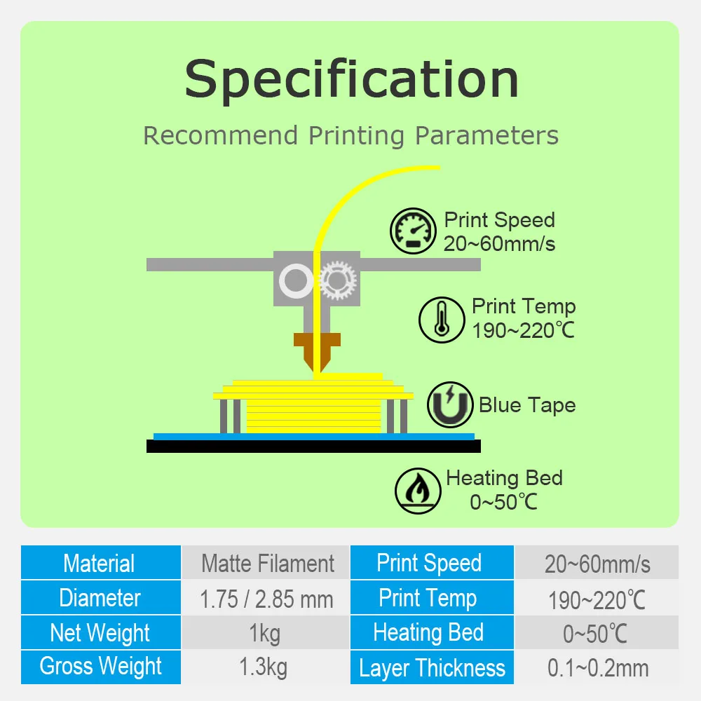 Filamento pla de impressora 3d fosco, 1.75mm, 1kg, linha de plástico, 10m, 100g, preto, cinza, branco e cinza