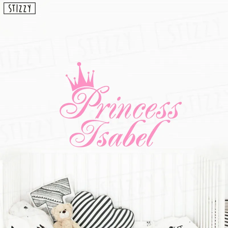 L835 Soft Pink Настенная Наклейка stizzy Baby Grils имя Виниловые наклейки на стену Корона принцесса персонализированный Декор Детская спальня плакат художественный дизайн Фреска D113 - Цвет: L835 Soft Pink