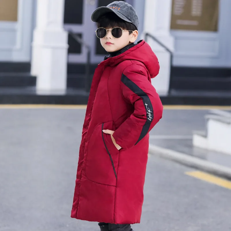 Зимняя куртка с капюшоном для девочек Длинные повседневные пальто для мальчиков детская верхняя одежда с хлопковой подкладкой Модная хлопковая куртка парки для девочек пальто для малыша - Цвет: red