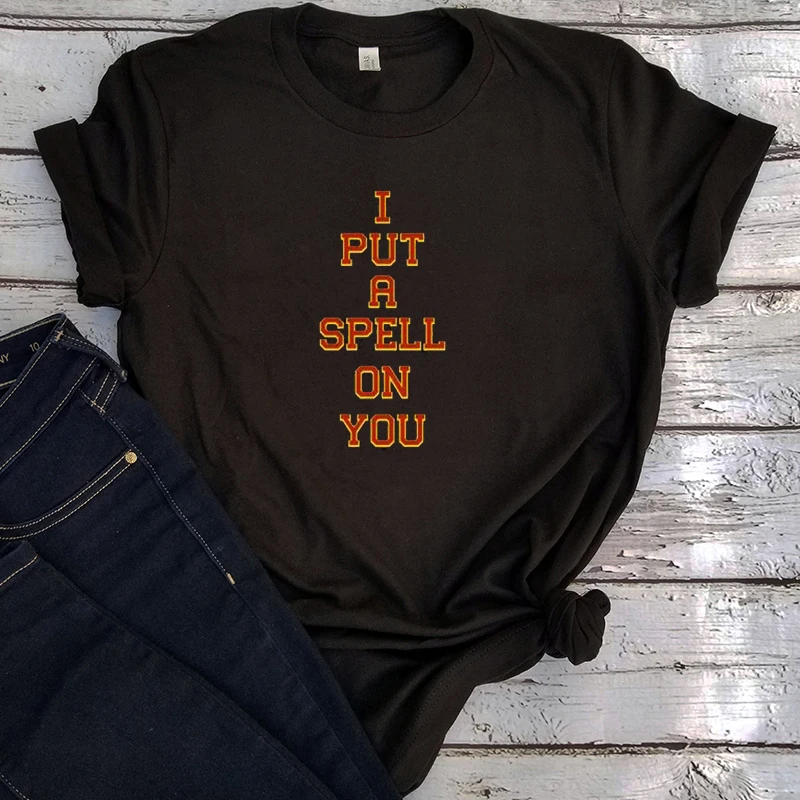 

I Put A Spell on You Shirt Hocus Pocus Tshirt Women 2020 Fall Shirt Halloween Tops Women 2020 Vintage Graphic Tee Letter L