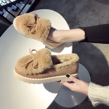 

2019 winter new style snow boots women's fashion simple solid color plush bow decoration warm and comfortable casual boots