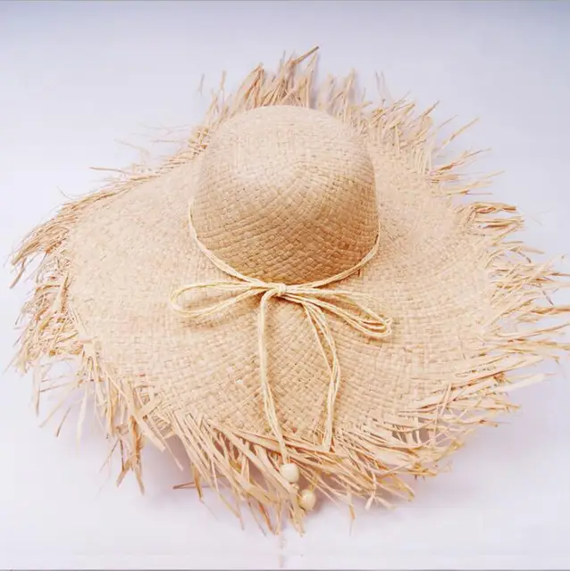 paper straw hat big brim raw edge hat 