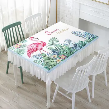 

Northern Europe Flamingo Waterproof Tablecloth Linen Chiffon Lace Kitchen Table Cloth Rectangle Dinning Table Cover Mat tapetes