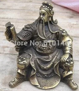 

Old chinese copper Guangong Reading and sitting statue