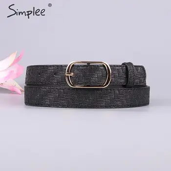 

Simplee Snake skin print female belt Pu leather gold square pin buckle waistband Women snake pattern dress jeans leather belt