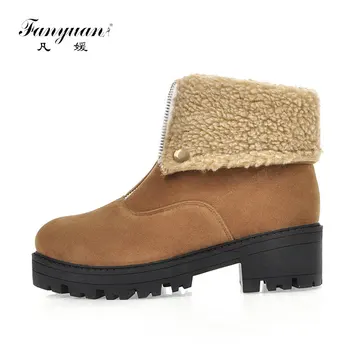 

fanyuanPlus Size 34-46 Winter non-slip Platform Booties Ladies Add Fur Ankle Boots Women 2019 Warm Med Heels Shoes Woman