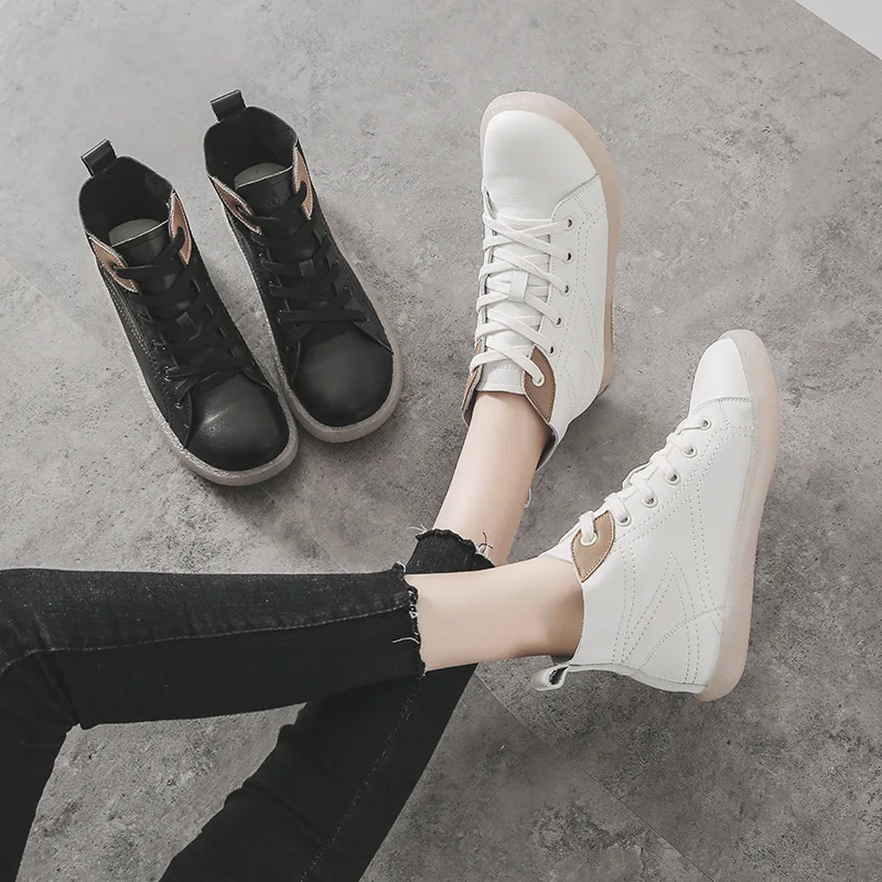 PEIPAH Autumn Women 100% Genuine Leather Sport Flat Shoes Female Ankle Boots Woman Lace Up Winter Rubber Boots Ladies Sneakers