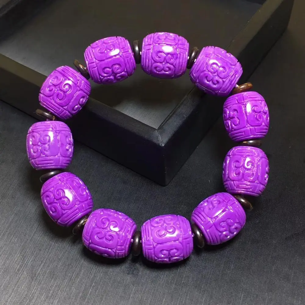 Natural Purple Phosphosiderite Gemstone Barrel Caeving Beads Stretch Crystal Bracelet Women Reiki Stone Certificate AAAAA