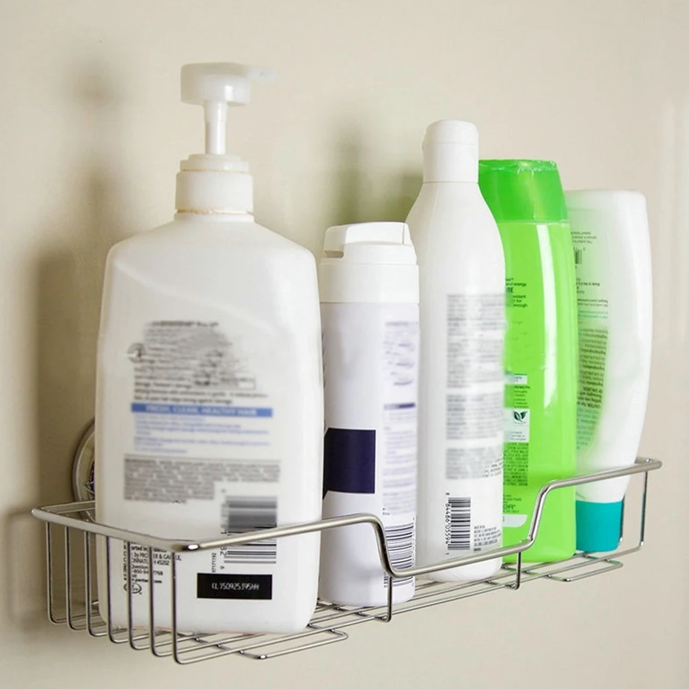Bathroom Shelf Organizer Stainless Steel Wall Mounted Toilet Shampoo Holder No Drill With Vacuum Suction Cup Shower Storage Rack 3