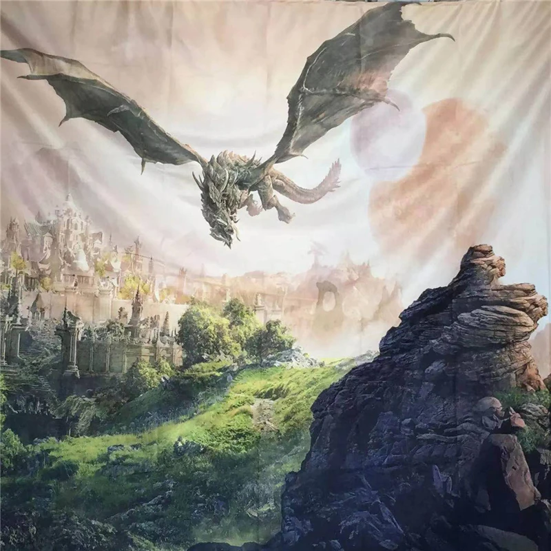 Ancient Castle Dragon Tapestry Wall 3D Celestial Tapestry Landscape Gothic Decor Room Decoration Hanging Wall Tapestries Blanket