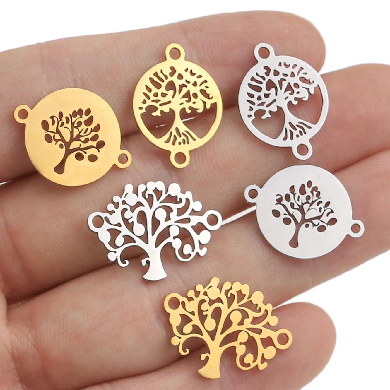 

10pcs Stainless Steel Life of Tree Charms High Polished Fit Bracelet Connector Necklace for DIY Handmade Jewelry Making Supplies