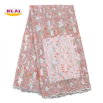

NIAI Sequins African Lace Fabric 2020 Embroidered High Quality Lace Nigerian French Tulle Lace Fabrics For Women Dress XY3103B-4