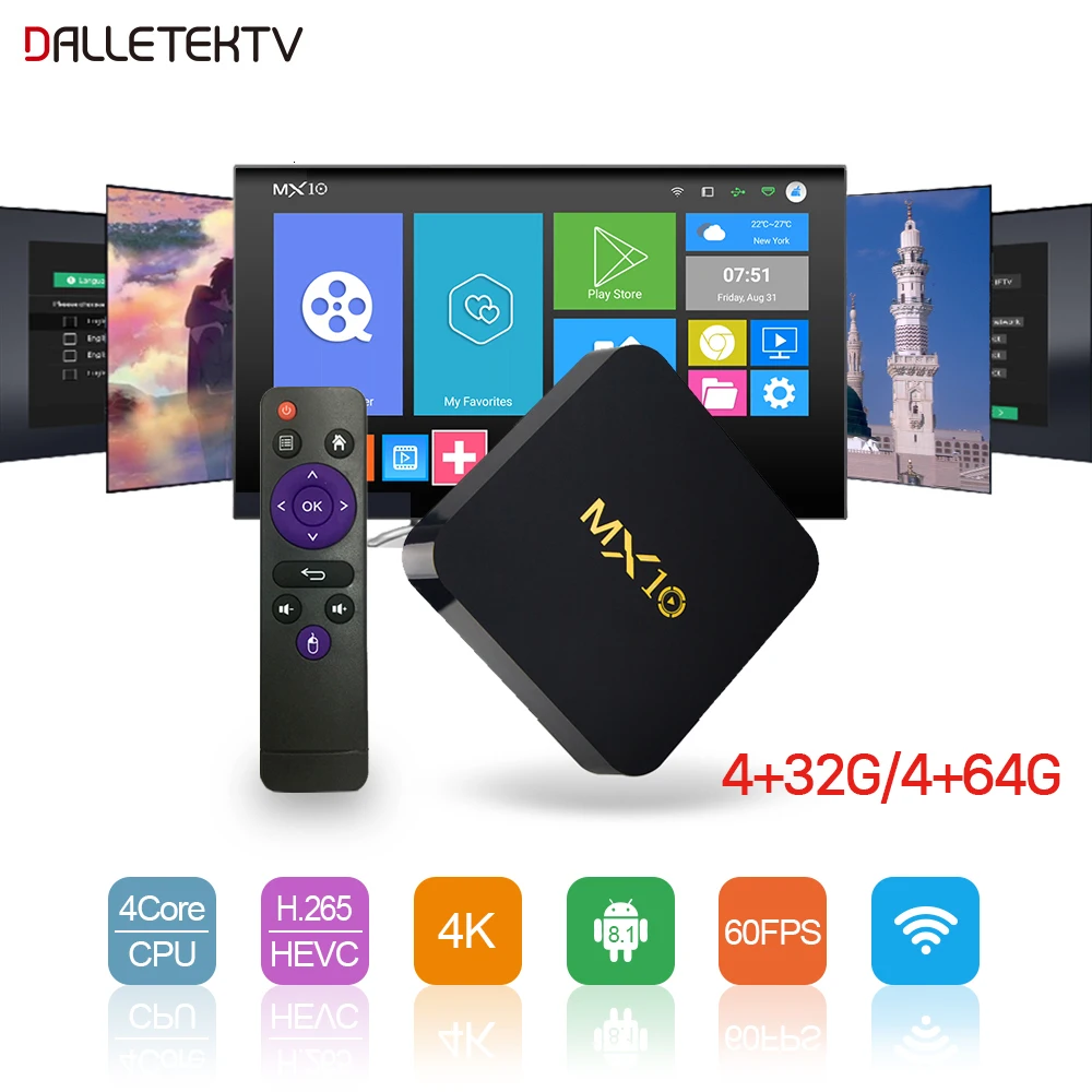 MX10 Android 8,1 ТВ приставка 4G/32G 4G/64G RK3328 медиаплеер для ТВ приставка Mali-450 поддержка 4K 2,4G wifi 100M HDMI 2,0 смарт ТВ приставка