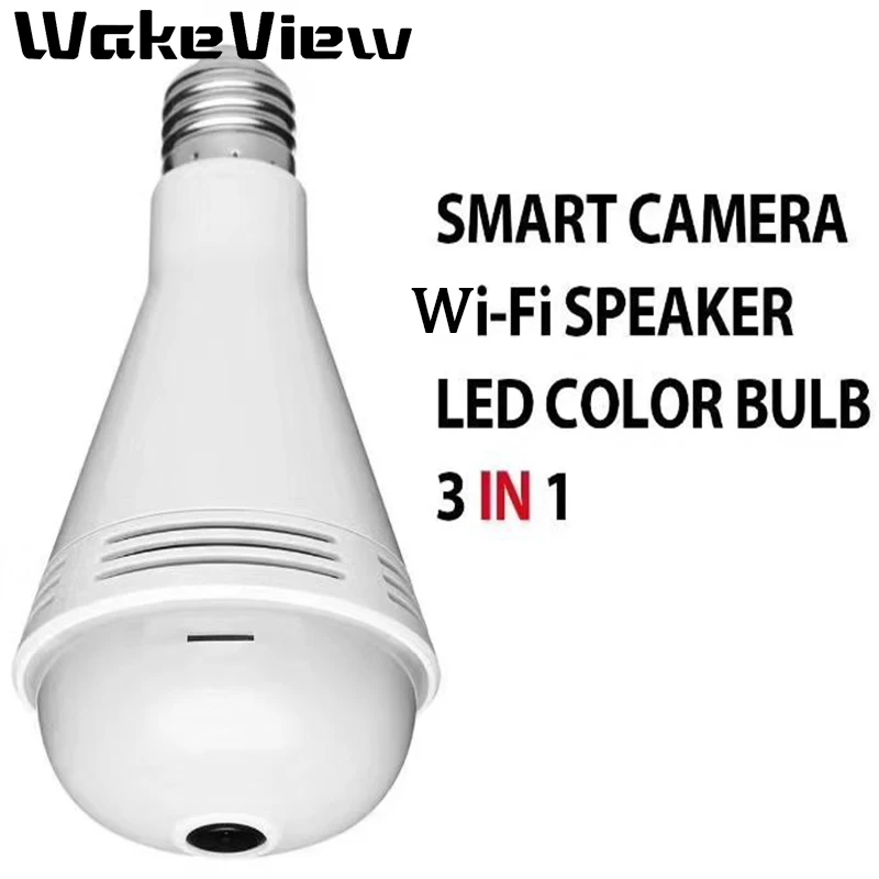 WakeView 2MP Bluetooth Music Camera Wireless Panoramic Home Surveillance Security WiFi CCTV Fisheye Bulb Lamp 1080P IP Camera