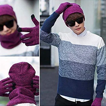 

Winter Warm Beanie Hat + Scarf + Touch Screen Gloves, Unisex Thermal Winter Warm Knitted Beanie Hat Neck Glove for Men Women