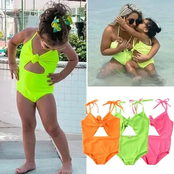 

1-5Y Toddler Kids Baby Girls Summer Swimsuit Bowknot Swimwear Bathing Suit Bikini Fluorescence Color One Piece Beachwear