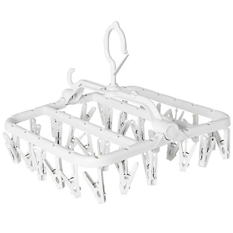 W 1pc Foldable 32 Clips Socks Cloth Hanger Clothespin Drying Rack Holder Wardrobe - Color: W
