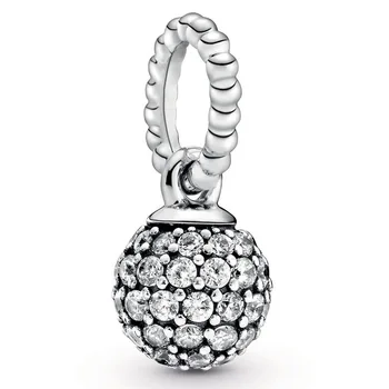 

New 925 Sterling Silver Bead Charm Pave Ball With Crystal Pendant Bead Fit Pandora Bracelet Diy Jewelry