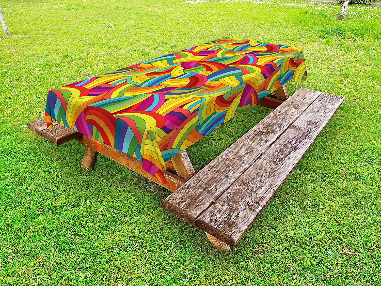 Абстрактная скатерть Funky Rainbow colored Psychedelic Interlace круглый узор цифровой ретро