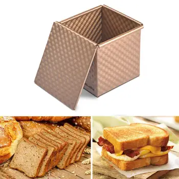 

1PCS Loaf Pan Rectangle Toast Box Eco-Friendly Non-stick Toast Bread Mold Aluminum Toast Box with Lid Champagne Corrugated