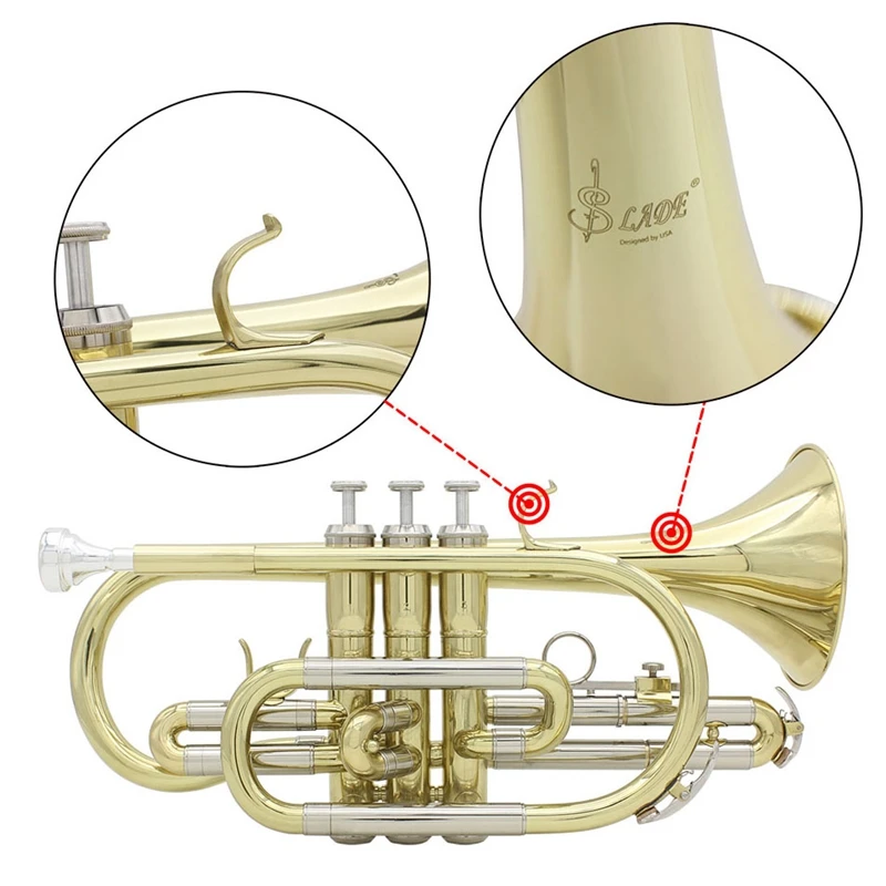 Slade Bb Flat Cornet Professional Bb Flat Cornet Brass Beginner Musical Instrument with Carrying Case Gloves Cleaning Cloth Brus