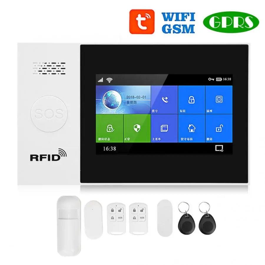 Наборы системы сигнализации 4 3 дюйма Полноцветный сенсорный экран WiFi + GSM GPRS