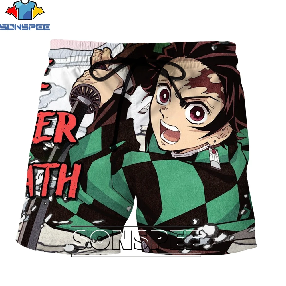 3D Printing Demon Slayer Blade Tanjirou Anime Shorts Summer Men's and Women's Street Sports Fitness Shorts Fashion Beach Pants