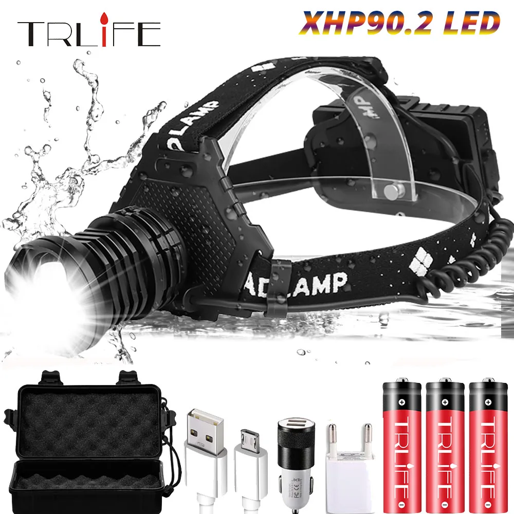 Светодиодный налобный фонарь XHP90.2 самый мощный 40 Вт 8000 Люмен XHP50 головная лампа с