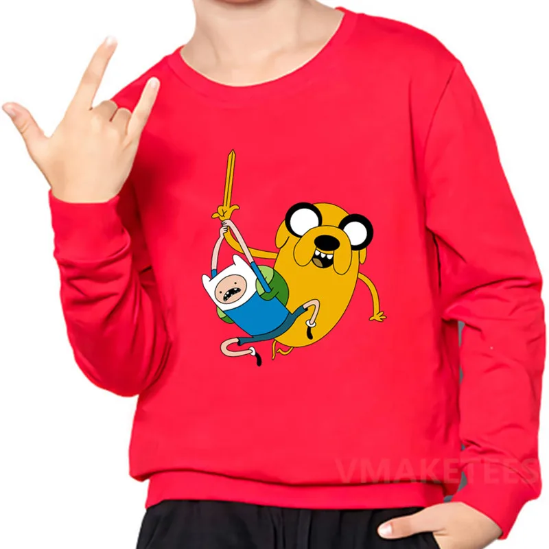 Детские толстовки с изображением Финна из Adventure Time and Jake с мультяшным принтом толстовка для мальчиков и девочек детские осенние Топы, забавная одежда для малышей KYT5200 - Цвет: 5200G-Red