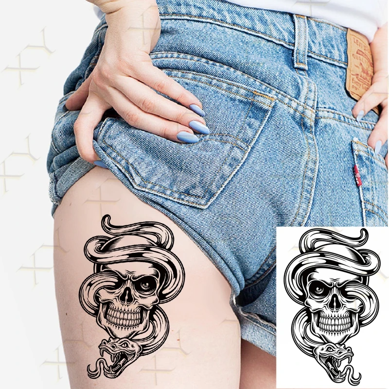 Waterproof Temporary Tattoo Sticker Die Sickle Skeleton Warrior Peony Fake Tatto Flash Tatoo Back Leg Big Size Art for Women Men