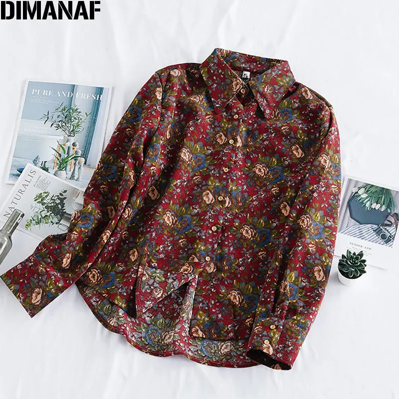 

DIMANAF Spring Summer Plus Size Women Blouse Shirt Vinatge Elegant Lady Tops Tunic Casual Loose Print Floral Long Sleeve Clothes