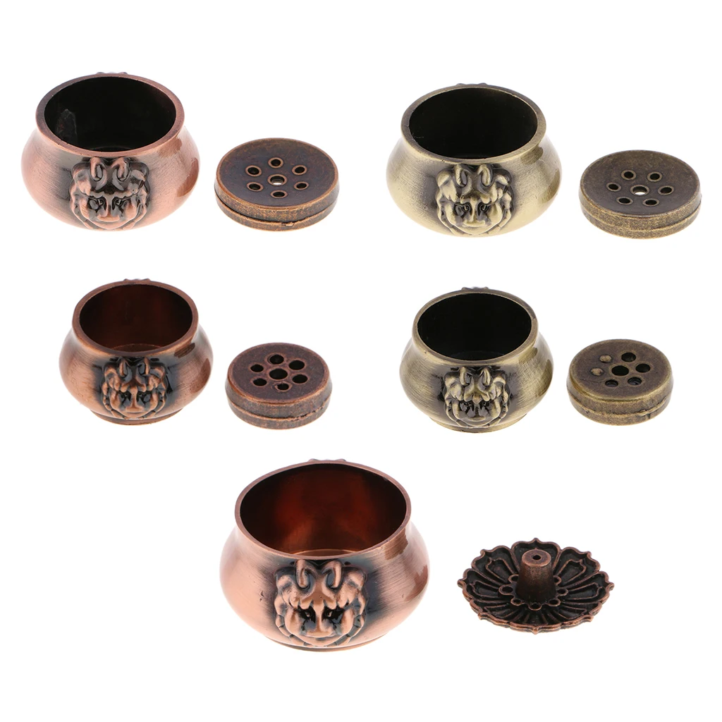 Chinese Copper Alloy Incense Stick Burner Holder Lion Design Censer Plate for Cones Stick Aromatherapy Furnace Incense Base 