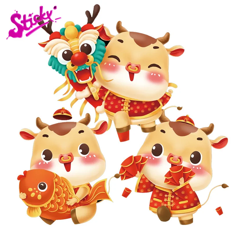 

STICKY Cate Red Festive Cow Anime Car Sticker Decal Decor Motorcycle Off-road Laptop Trunk Guitar PVC Vinyl Sticker