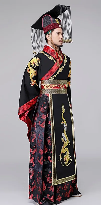 clothes with hat Традиционный Древний китайский ханьфу мужчины ТВ Играть мужской Императорский костюм Дракон вышивка платье vestido династии Цинь императорское платье - Цвет: clothes with hat