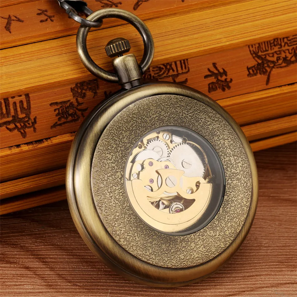 Open Face orologi da tasca meccanici automatici trasparenti dorati ciondolo  in bronzo antico orologio da tasca Vintage a carica automatica da  uomo|Pocket \u0026 Fob Watches| - AliExpress