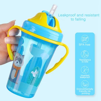 

400ML Cute Cups Baby Feeding Cup with Straw BPA Free Portable Feeding Bottle Leak Proof with Handle Kids Training New