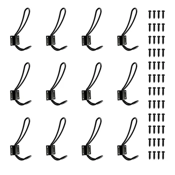 

12 Pack Rustic Enterway Hooks, Black Vintage Double Coat Hangers, Hard Industrial Heavy Duty Hooks for Farmhouse(Black Color, Sc