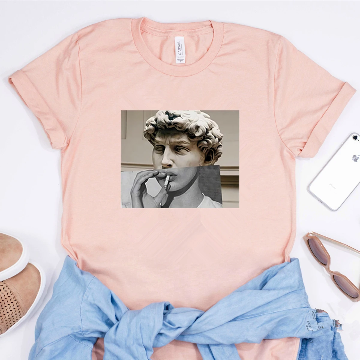 女性のためのミケランジェロのダビデ像のTシャツ,ヴィンテージの