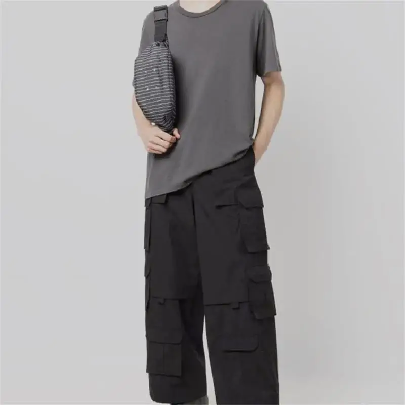 Men's Casual Pants Straight Pants Overalls Spring New Black Multi-Pocket Design Fashionable Urban Motorcycle Pants