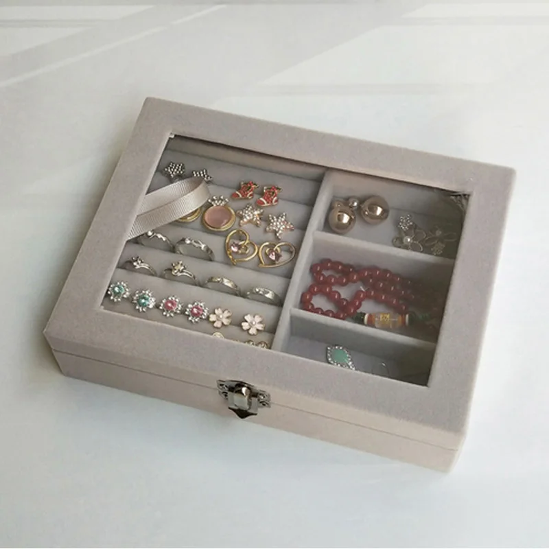 High Quality Gray Velvet Jewelry Display Box Case for Rings Earrings Bracelets Necklaces or Jewelry Ornaments Storage Organizer