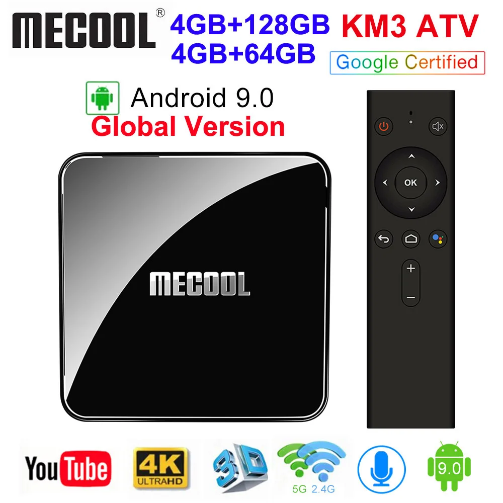 Preise MECOOL KM3 ATV Androidtv Google Zertifiziert Android 9,0 TV Box 4GB 64GB 128GB Amlogic S905X2 4K 5G Dual Wifi BT 4,0 KM9 PRO 4G 32GB