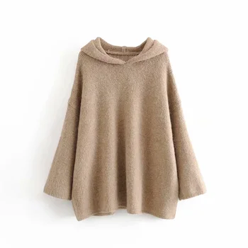 

Autumn 2019 women's new stand collar hooded long sleeve loose plus size lazy Pullover Sweater 02142136737