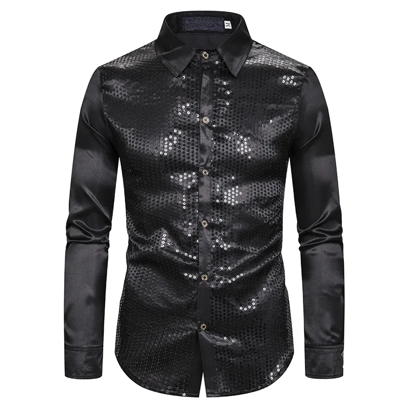 

Fashion Shirts Men Hombre Shirts MOOWNUC Costume Autumn Male Shirts Long Sleeve Slim Host Emcee Gilding Casual Men Nightclub