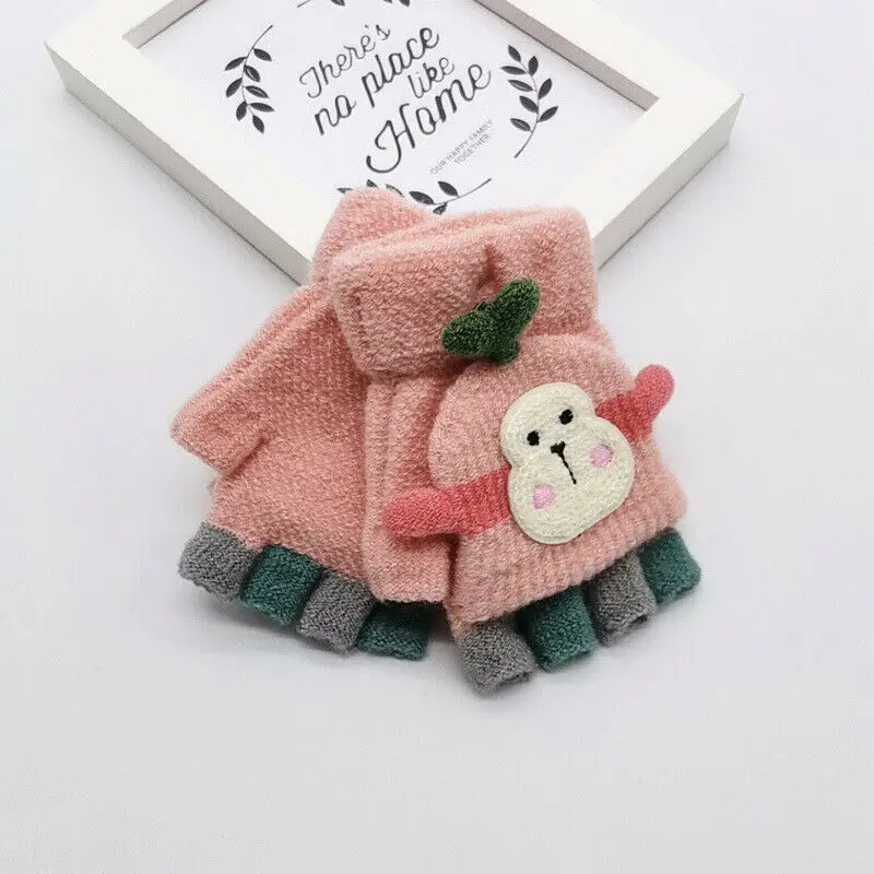 Розовый Pudcoco/детская зимняя теплая верхняя одежда с милым рисунком для мальчиков и девочек, вязаные мягкие Очаровательные перчатки, варежки, перчатки для малышей от 10 до 24 месяцев - Цвет: Розовый