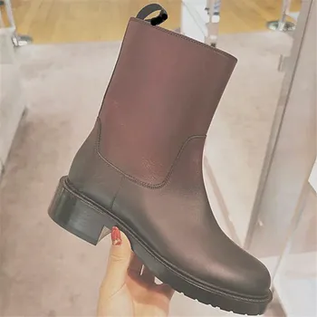 

Boots Women Gradient Shoes Woman Leather ботинки женские Zipper Zapatos De Mujer Round Toe сапоги женские Ankle Women Shoes